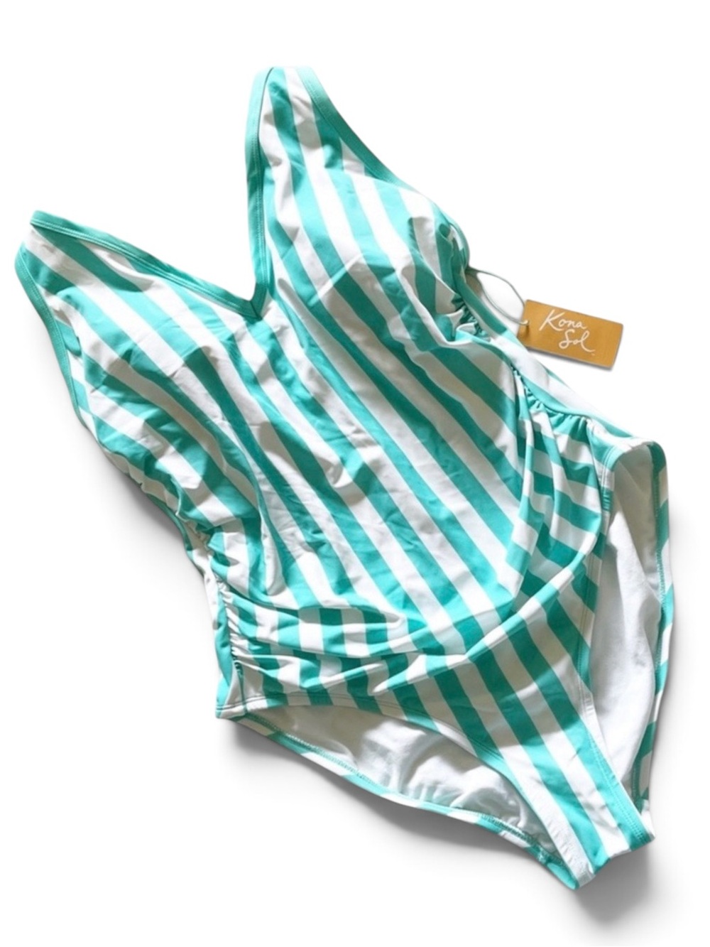 Kona Sol Turquoise Stripe One‑Piece Swimsuit 16W XXL - NWT - Picture 6 of 10